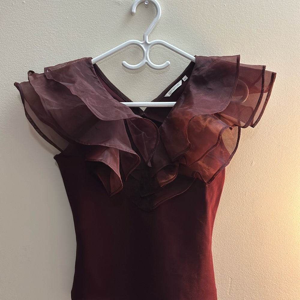 Ruffled Red Fitted Blouse